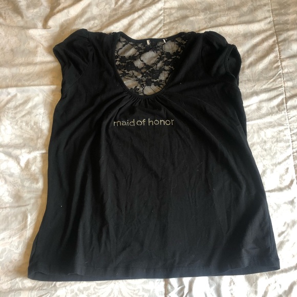 Black Short Sleeve ‘Maid of Honor’ Top Lace Back - Picture 1 of 3